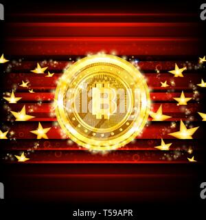 Peu d'or pièces et les étoiles sur fond rouge Illustration de Vecteur