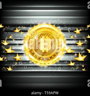 Peu d'or pièces et les étoiles sur fond brillant argent Illustration de Vecteur