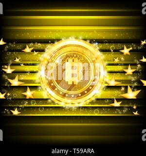 Peu d'or pièces et les étoiles sur fond brillant jaune Illustration de Vecteur