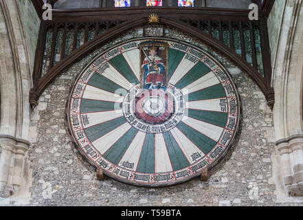 La Table ronde du Roi Arthur dans le Grand Hall, Winchester, Hampshire, Royaume-Uni Banque D'Images