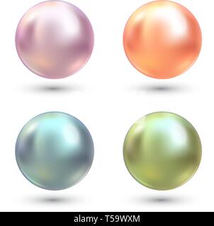 Perles multicolores réaliste vector set. Perle précieuse en forme de sphère. Pearl est l'illustration de pierre brillant de luxe Illustration de Vecteur