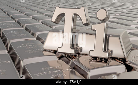 Les lingots de titane Ti avec fond symbole. Le rendu 3D Banque D'Images