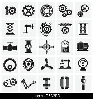 Mécanismes techniques icons set sur les carrés de fond pour la conception graphique et web. Vecteur simple signe. Site Internet concept symbole de bouton ou Illustration de Vecteur