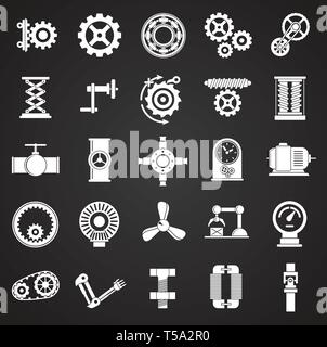 Mécanismes techniques icons set sur fond noir pour la conception graphique et web. Vecteur simple signe. Site Internet concept symbole de bouton ou Illustration de Vecteur