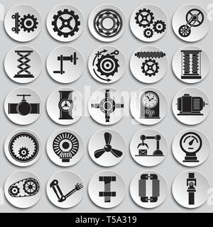 Mécanismes techniques icons set sur les plaques pour l'arrière-plan graphique et web design. Vecteur simple signe. Site Internet concept symbole de bouton ou Illustration de Vecteur