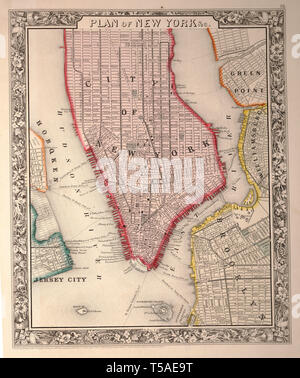 Belles illustrations vintage hand drawn map of New York City à partir de vieux livre. Peut être utilisé comme élément décoratif ou d'affiches pour l'intérieur. Banque D'Images