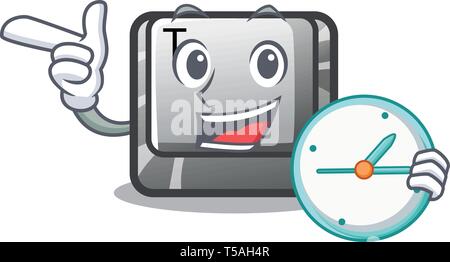 Avec horloge bouton T installé sur l'ordinateur de caractères Illustration de Vecteur