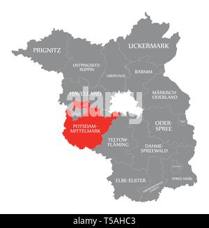 254 rouge comté mis en évidence dans la carte de l'Allemagne Brandebourg Illustration de Vecteur