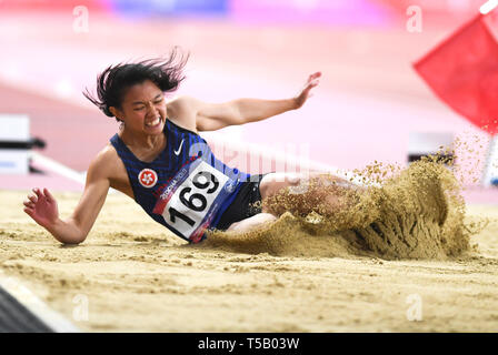 Doha, Qatar. 22 avr, 2019. Chan Ka péché de Hong Kong, la concurrence de la Chine dans la finale du saut en longueur femmes asiatiques à 23e Championnats mondiaux d'athlétisme au Khalifa International Stadium de Doha, capitale du Qatar, le 22 avril 2019. Huiwo Crédit : Wu/Xinhua/Alamy Live News Banque D'Images