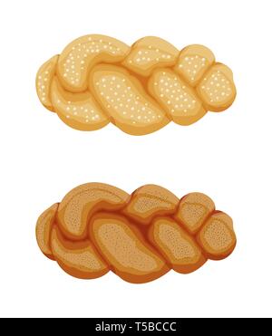 Icône pain tressé. Boulangerie pâtisserie aux graines de pavot. Petit pain frais et savoureux. Pain sucré. Pain traditionnel juif de vacances de la challah. Illustration vectorielle de style plat Illustration de Vecteur