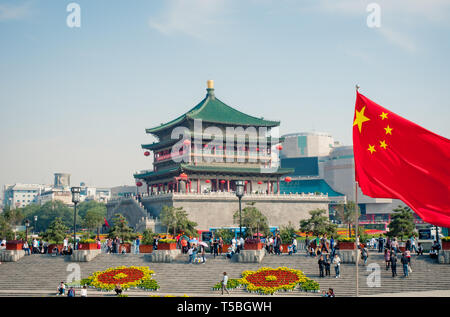 Célèbre ancien clocher à Xi'an au cours de la Journée Nationale Banque D'Images