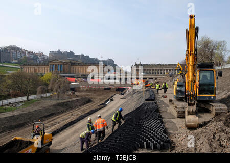 Vue des travaux de construction dans les jardins de Princes Street d'apporter des améliorations à la National Galleries of Scotland.Edimbourg, Ecosse, Royaume-Uni Banque D'Images