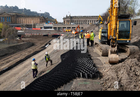 Vue des travaux de construction dans les jardins de Princes Street d'apporter des améliorations à la National Galleries of Scotland.Edimbourg, Ecosse, Royaume-Uni Banque D'Images