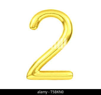 Chiffre 2, numéro deux ballons d'or isolé sur fond blanc, 3D Rendering Banque D'Images
