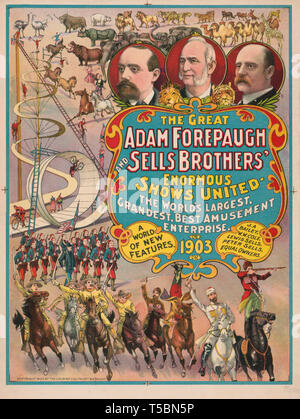 Le Grand Adam Forepaugh et vend des Frères montre énorme United, l'affiche de cirque, lithographie, Courier Litho. Co., 1903 Banque D'Images