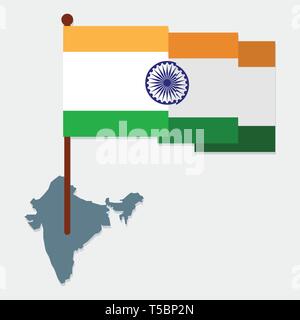 Drapeaux indien avec map vector illustration symbole Illustration de Vecteur