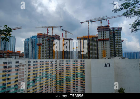 Nouveaux logements sociaux en cours de construction derrière Pak Shek Kip dans Tin Mei, Hong Kong Banque D'Images