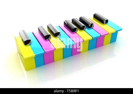 Colourfull touches piano sur un fond blanc Banque D'Images