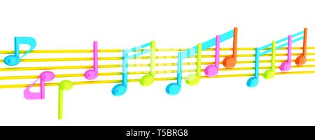 Divers music notes sur portée. 3d coloré Banque D'Images