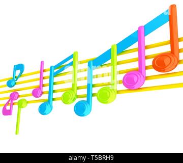 Divers music notes sur portée. 3d coloré Banque D'Images
