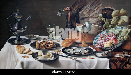 Nature morte avec une tarte à la dinde 1627 par Pieter Claesz 1597-1660 peintre belge néerlandais. Banque D'Images