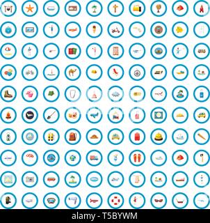 100 le temps de déplacement, cartoon style icons set Illustration de Vecteur