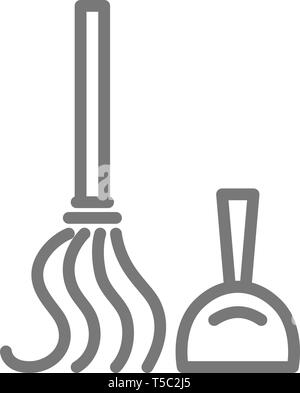 Outils de nettoyage, scoop, l'icône de la ligne du balai. Illustration de Vecteur
