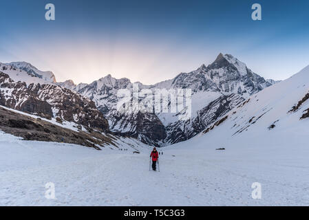 Matin trekking au camp de base de l'Annapurna Banque D'Images