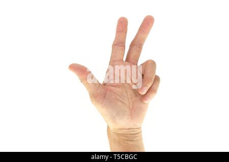 Tactique de l'armée/Swat signal Les signaux manuels : 3 (trois) isolé sur fond blanc. Galerie d'images haute résolution. Banque D'Images