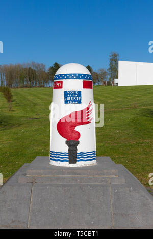 Bastogne, Belgique, le 20 avril 2019, étape importante de la Route de la libération "voie de la liberté 1944", qui a commencé à St Mère Eglise, quelle était la première ville Banque D'Images