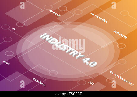 La révolution de l'industrie 4.0 mots 3D isométrique mot texte concept avec un certain texte apparenté et dot connecté - vector Banque D'Images