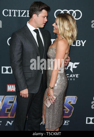 Los Angeles, United States. 22 avr, 2019.LOS ANGELES, CALIFORNIE, USA - 22 avril : Colin Jost et Scarlett Johansson arrivent à la première mondiale de Walt Disney Studios Motion Pictures et Marvel Studios' 'Avengers : Endgame' qui a eu lieu au Los Angeles Convention Center le 22 avril 2019 à Los Angeles, Californie, États-Unis. (Photo par Xavier Collin/Image Crédit : Agence de Presse) L'agence de presse Image/Alamy Live News Banque D'Images