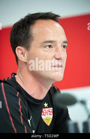 Stuttgart, Allemagne. Apr 24, 2019. Bundesliga : Soccer, Pk le VfB Stuttgart. Coach Nico Willig assiste à la conférence de presse. Credit : Marijan Murat/dpa/Alamy Live News Banque D'Images