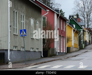 Vieilles maisons en Intiankatu sur rue à Helsinki, Finlande Banque D'Images