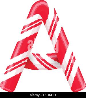 A. Lettre de canne à sucre candy font elment. Sucette bonbon sucré, des lettres latines. Lettre blanc avec rayures rouges. Cirque et clown monogramme et modèle d'affiche Illustration de Vecteur