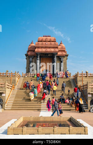 Vue verticale du rocher Vivekananda memorial à Kanyakumari, Inde. Banque D'Images