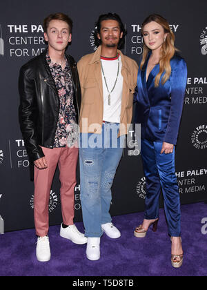 22 avril 2019 - Los Angeles, Californie, États-Unis - 22 avril 2019 - Los Angeles, Californie - Jacob Bertrand, Xolo Mariduena, Peyton List. YouTube Original ''Cobra Kai'' Saison 2 première projection et la conversation tenue à l'Paley Center for Media. Crédit photo : Billy/Bennight AdMedia (crédit Image : © Bennight/AdMedia via Zuma sur le fil) Banque D'Images