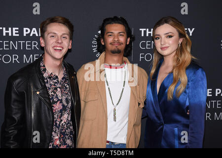 22 avril 2019 - Los Angeles, Californie, États-Unis - 22 avril 2019 - Los Angeles, Californie - Jacob Bertrand, Xolo Mariduena, Peyton List. YouTube Original ''Cobra Kai'' Saison 2 première projection et la conversation tenue à l'Paley Center for Media. Crédit photo : Billy/Bennight AdMedia (crédit Image : © Bennight/AdMedia via Zuma sur le fil) Banque D'Images