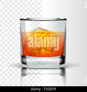 Verre réaliste avec Bourbon et de cubes de glace Vector Illustration de Vecteur