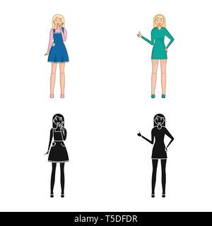 Objet isolé de la posture et de l'humeur signe. Ensemble de posture et d'illustration vectorielle stock femelle. Illustration de Vecteur