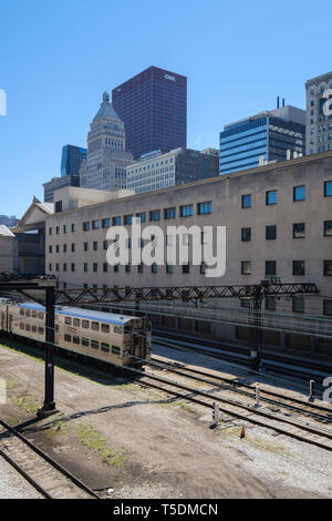 South Shore Line NICTD former dans le centre-ville de Chicago Banque D'Images