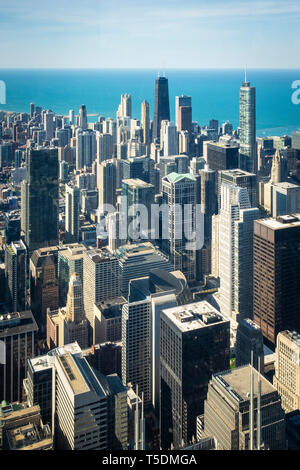 L'œil de l'oiseau remarquable vue sur le centre-ville de Chicago à partir de l'emblématique Willis Tower Skydeck au 103e étage Banque D'Images