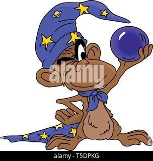 Cartoon monkey tenant une boule de cristal dans ses mains pour essayer de voir l'avenir vector illustration Illustration de Vecteur