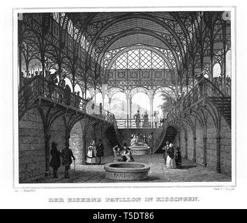 Fer à repasser, salle Fontaine Fontaine Fontaine pavilion ou temple, Bad Kissingen, dessin par Ainmuller, gravure sur acier par J. Poppel, 1840-54, Royaume de Banque D'Images