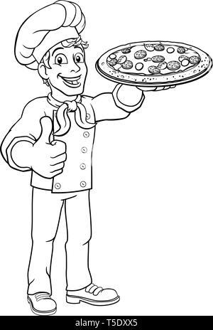 Pizza Chef Cartoon Illustration de Vecteur