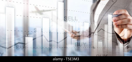 Stock trading financier diagramme graphique de l'entreprise Financement de l'exposition double concept technique mixte. Banque D'Images