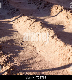 Close-up de petites dunes de sable humide beige. arrière-plan, la nature. Banque D'Images