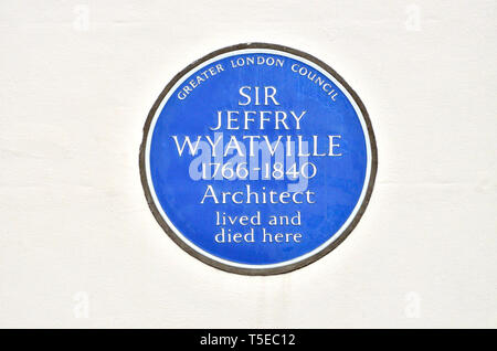 Londres, Angleterre, Royaume-Uni. Blue Plaque commémorative : Sir Jeffry Wyatville architecte 1766-1840 vécut et mourut ici - 39 Brook Street, Mayfair, Westminster, Banque D'Images