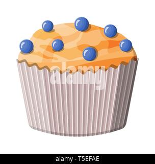 Muffins aux bleuets dessert. Chcolate cupcake. Gâteau de pain cuit les aliments, de pâtisseries. Bakery Shop. Vector illustration style de télévision Illustration de Vecteur