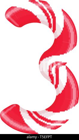 Lettre de canne 3. Candy font elment. Sucette bonbon sucré, des lettres latines. Lettre blanc avec rayures rouges. Cirque et clown monogramme et modèle d'affiche Illustration de Vecteur